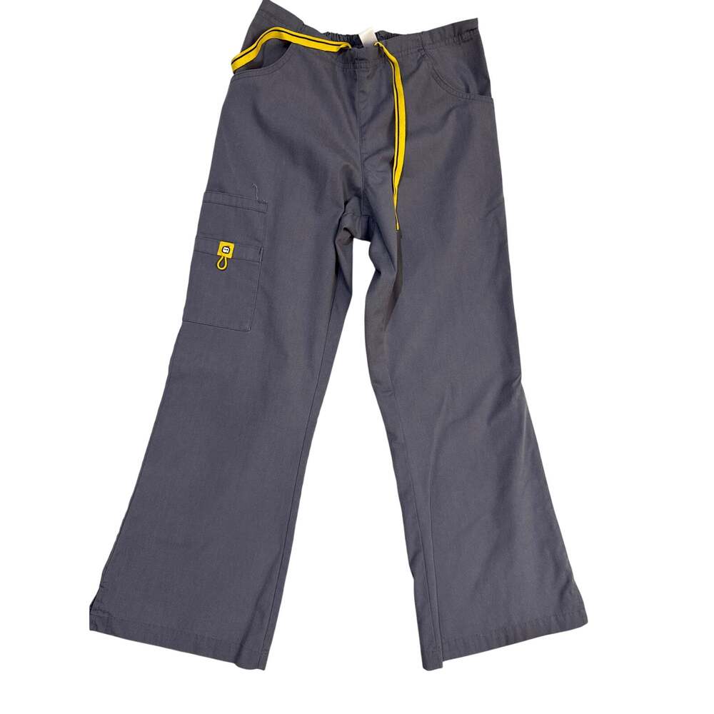 Spread Good Cheer! Women's Gray Cargo Scrub Pants XSP Petite Yellow Trim (202_P)
